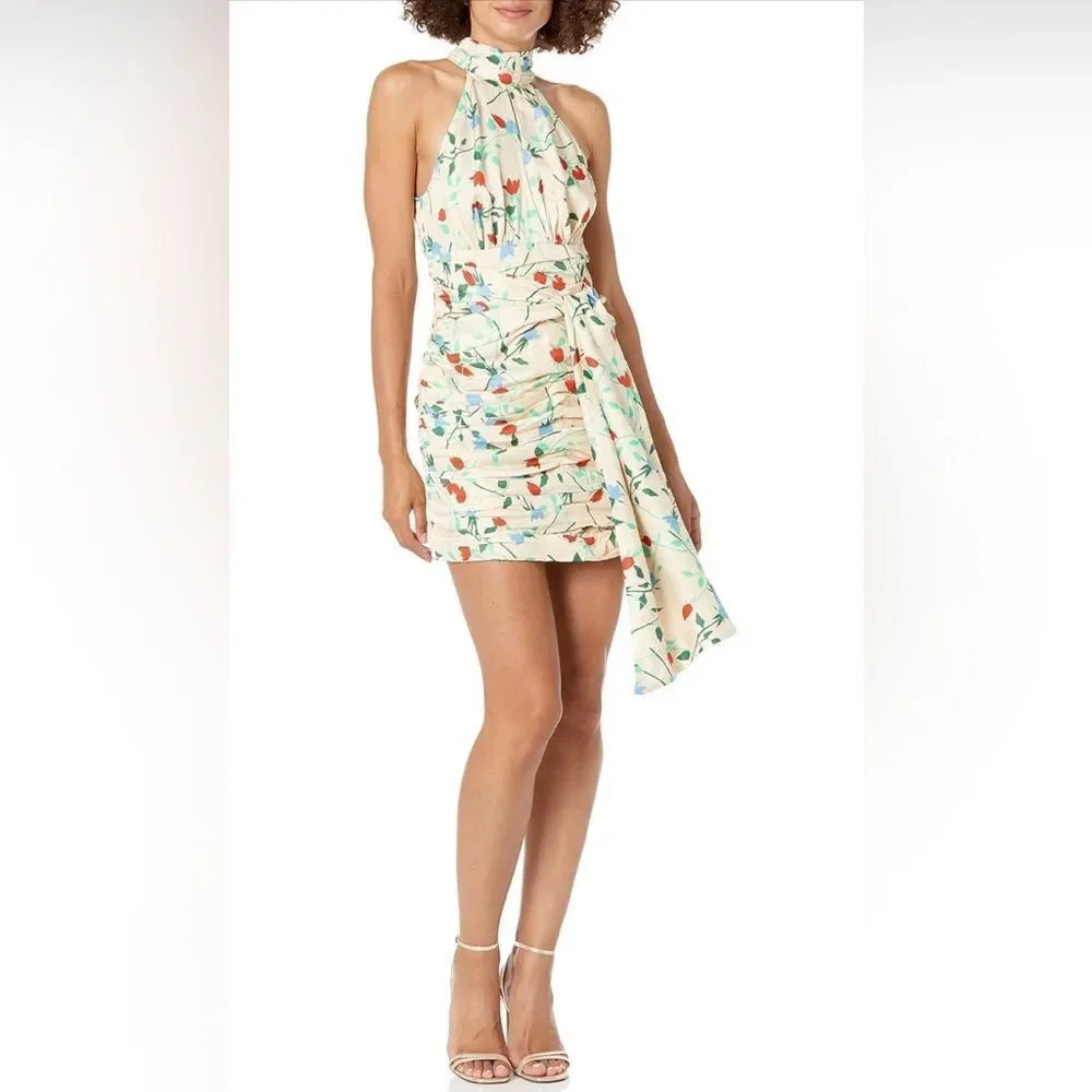 C/MEO COLLECTIVE Sectional Sleeveless Halter Shirred Mini Dress